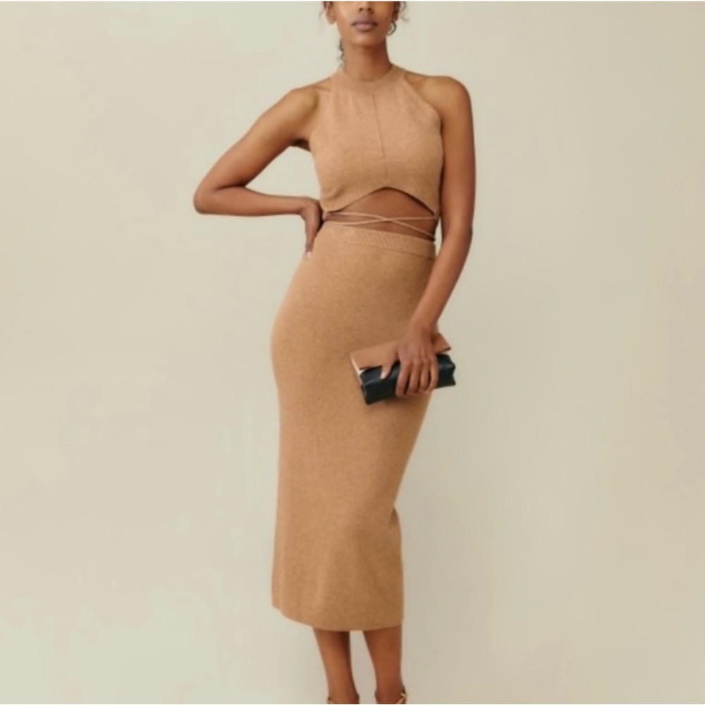 Reformation Renato 2 piece Tan Skirt Set